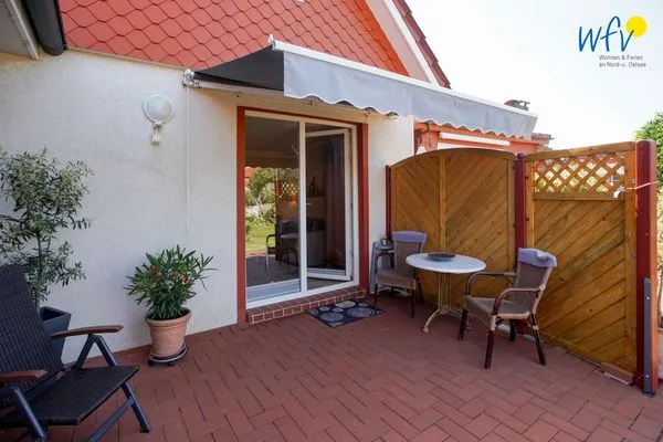 Terrasse Ferienhaus Heidi Häuschen Seehund