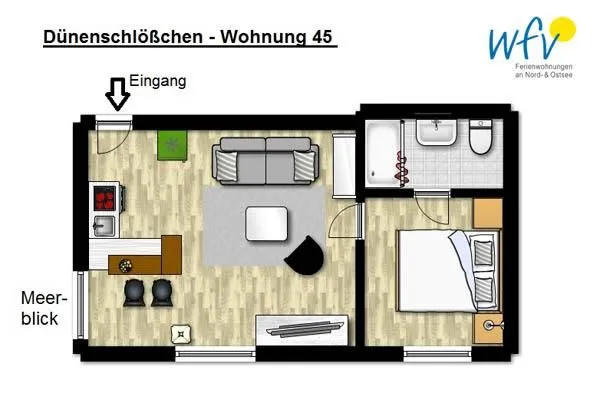 Grundriss Dünenschlösschen Ferienwohnung 45