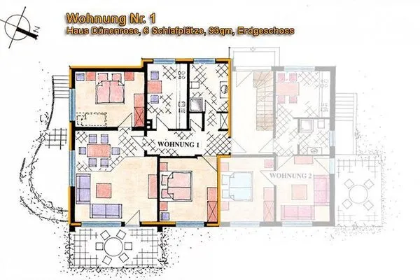 Grundriss Haus Dünenrose Ferienwohnung Seestern