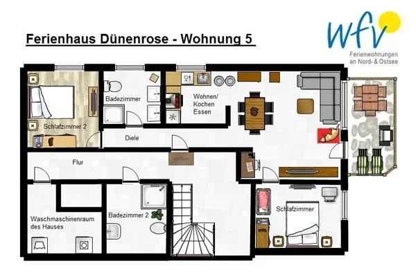 Grundriss Haus Dünenrose Ferienwohnung Klabautermann