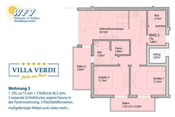 Grundriss Villa Verdi Ferienwohnung 3