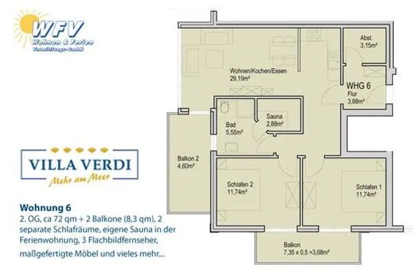 Grundriss Villa Verdi Ferienwohnung 6