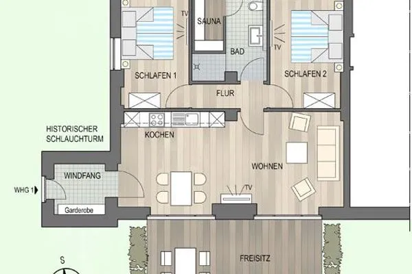 Grundriss Alte Feuerwache Ferienwohnung 1