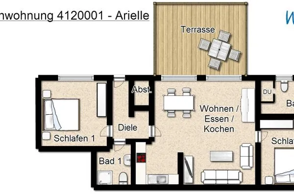 Grundriss Haus Dünenrose Ferienwohnung Arielle