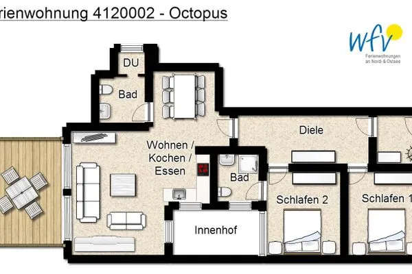 Grundriss Haus Dünenrose Ferienwohnung Octopus