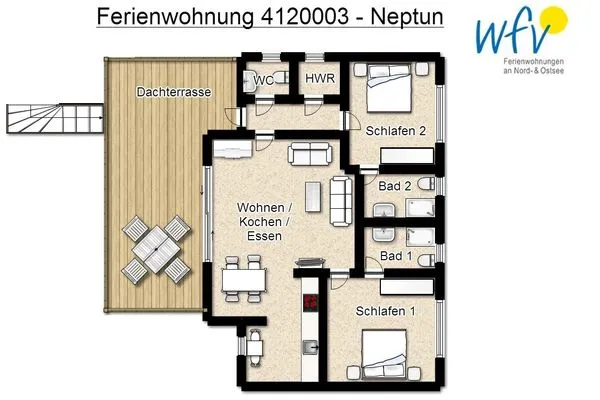 Grundriss Haus Dünenrose Ferienwohnung Neptun