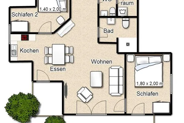 Grundriss Bootshaus in den Dünen - 5 Ferienwohnung Dünengeflüster
