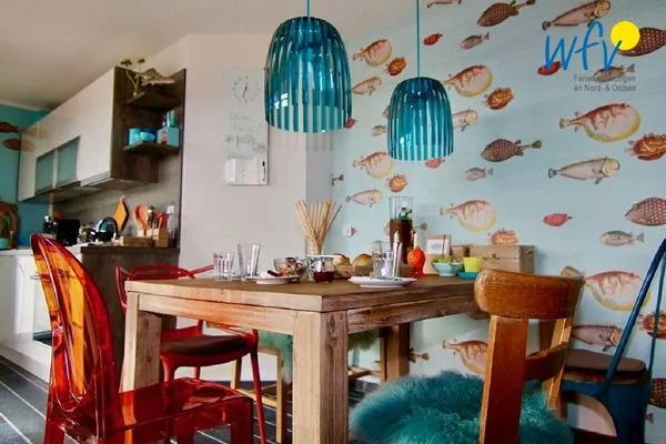 Wohnzimmer Bootshaus in den Dünen - 1 Ferienwohnung "Unter Fischen"