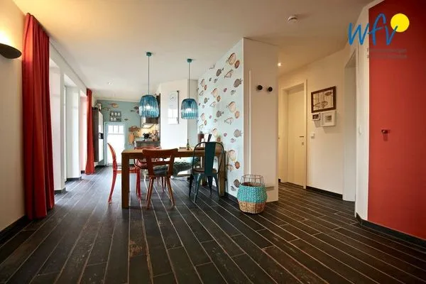 Wohnzimmer Bootshaus in den Dünen - 1 Ferienwohnung "Unter Fischen"