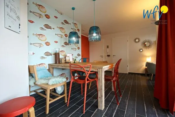 Wohnzimmer Bootshaus in den Dünen - 1 Ferienwohnung "Unter Fischen"