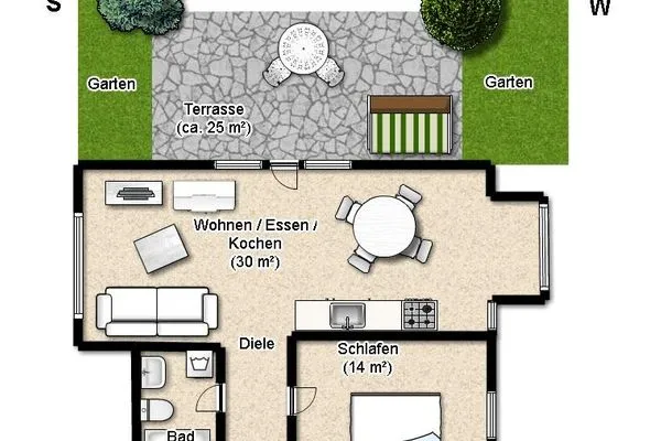 Grundriss Haus vorm Riff Ferienwohnung Memmertfeuer