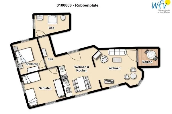 Grundriss Logirhaus Doyen Ferienwohnung Robbenplate