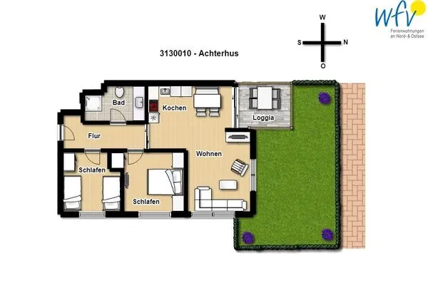 Grundriss Achterhus Ferienwohnung "wat'nmeer"