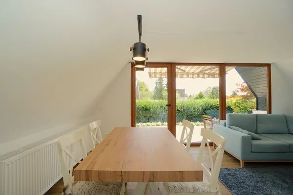 Wohnzimmer  Modernes Nurdachhaus in ruhiger Feriensiedlung direkt am Wittensee mit Seeblick