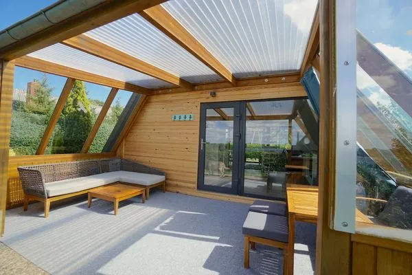 Terrasse  Modernes Nurdachhaus in ruhiger Feriensiedlung direkt am Wittensee mit Seeblick