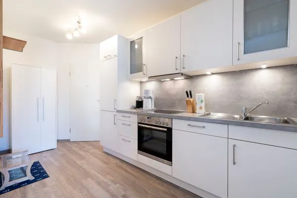 Küchenzeile mit Backofen und Geschirrspüler  Ferienwohnung "Mühlenteich App. 14"