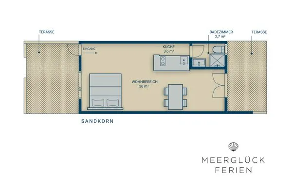 Grundriss Küstenplatz Sandkorn - mit zwei Sonnenterrassen