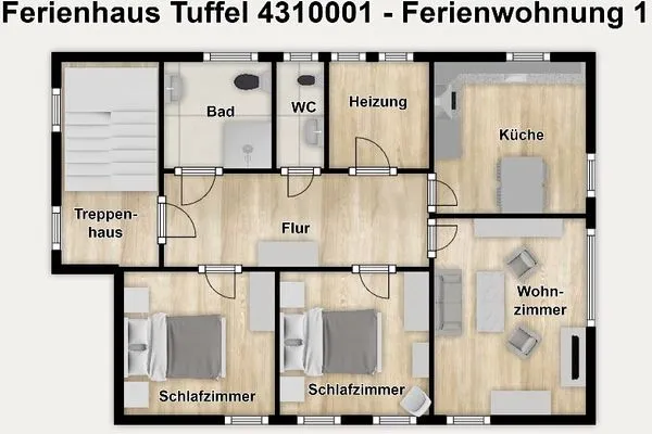 Grundriss Ferienhaus Tuffel Ferienwohnung 1