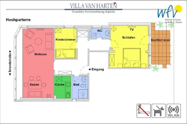 Grundriss Villa van Harten Ferienwohnung Kaptain