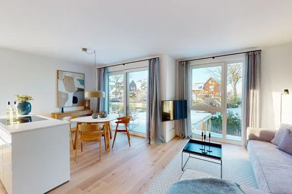 Wohnzimmer  Strandglück - mit Balkon, direkt am Strand