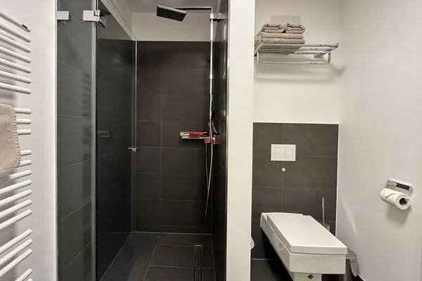 Badezimmer mit Dusche Logierhaus Friedrich WE 12 - "Dünenglitzern"