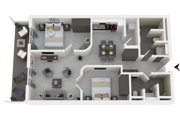 Ferienapartment Ostseestuv Wustrow – Grundriss der modernen Ferienwohnung mit zwei Schlafzimmern, Wohnbereich  Ostseestuv