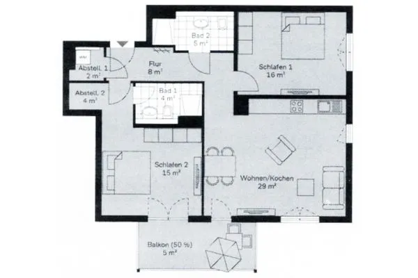 Grundriss  Bernsteinquartier, Whg. 05.49 "Ferienglück"