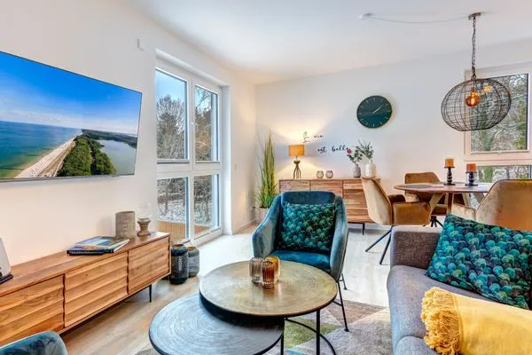 Wohnzimmer  Bernsteinquartier, Whg. 05.56 "Meeresgold"