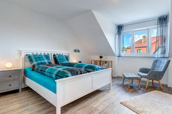 Schlafzimmer  Bernsteinquartier, Ferienhaus 06b "Lachmöwe"