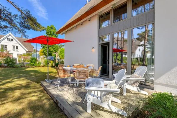 Terrasse  Reethus 54° Loddin mit Sauna und Kamin