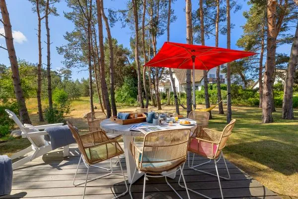 Terrasse  Reethus 54° Loddin mit Sauna und Kamin