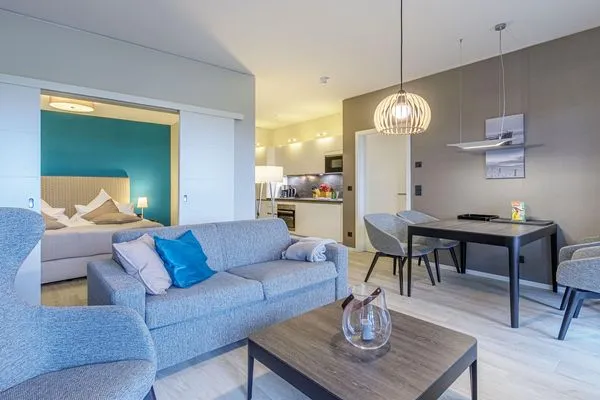 Ferienwohnung Strandgeflüster Ostseebad Wustrow ZweiWasser Alte Seefahrtschule Gemütlicher Wohnbereich  Strandgeflüster