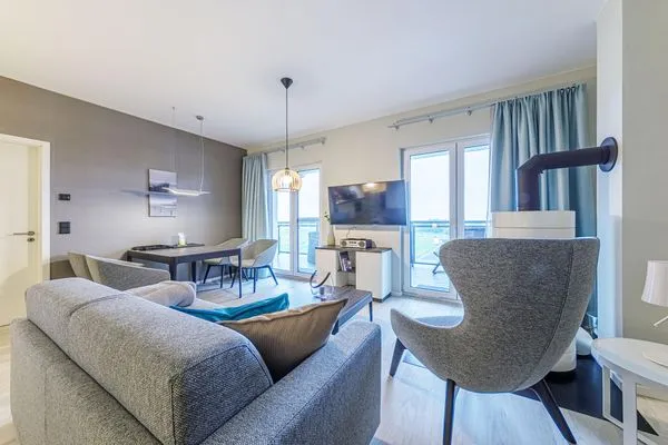 Ferienwohnung Strandgeflüster Ostseebad Wustrow ZweiWasser Alte Seefahrtschule Großzügiges Wohnzimmer  Strandgeflüster