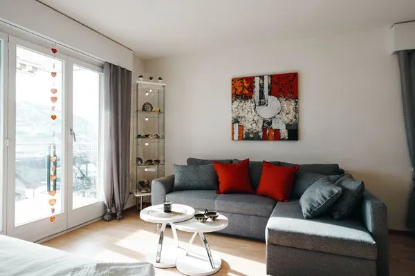 Livingroom with access to the balcony  Apartment Panoramablick