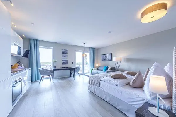 Ferienwohnung Kleine Strandmuschel Ostseebad Wustrow ZweiWasser Alte Seefahrtschule Wohnbereich  Kleine Strandmuschel