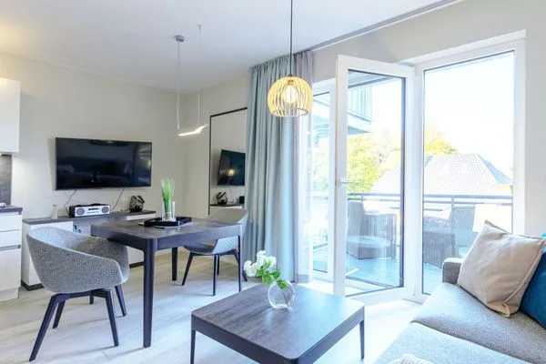 Ferienwohnung Kleine Strandperle Ostseebad Wustrow ZweiWasser Alte Seefahrtschule Gemütlicher Wohnbereich  Kleine Strandperle