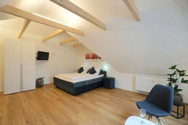 Schlafzimmer  Ferienwohnung 'An der Schlei' für bis zu drei Personen mit Blick auf den Schleswiger Dom