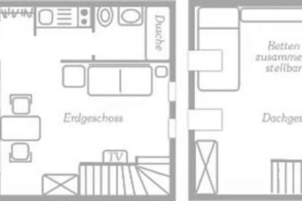 Grundriss-Skizze des Bungalow "Sillo´s Hüs" in Nebel auf Amrum  "Höske Sillo´s Hüs*