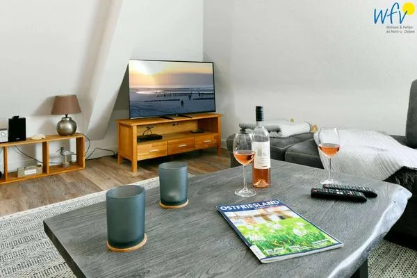 Wohnzimmer Haus Dünenrose Ferienwohnung Strandläufer
