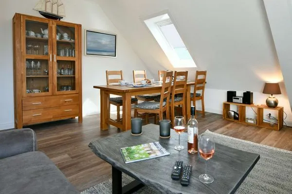 Wohnzimmer Haus Dünenrose Ferienwohnung Strandläufer