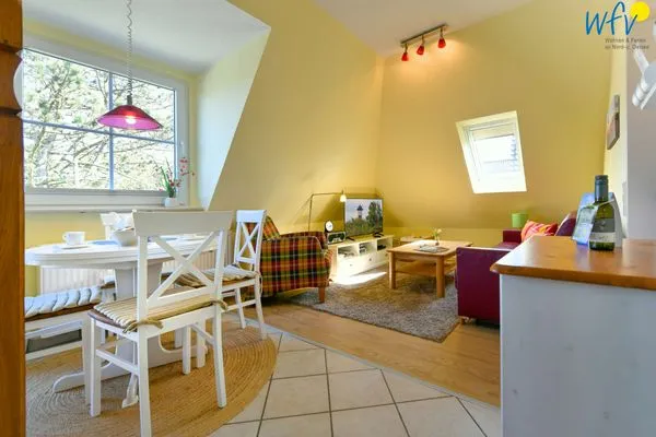 Wohnzimmer Haus Dünenrose Ferienwohnung Inselnest