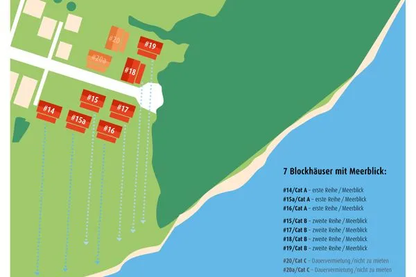 Vogelperspektive  Blockhaus Robinson Crusoe - 1. Reihe Meerblick