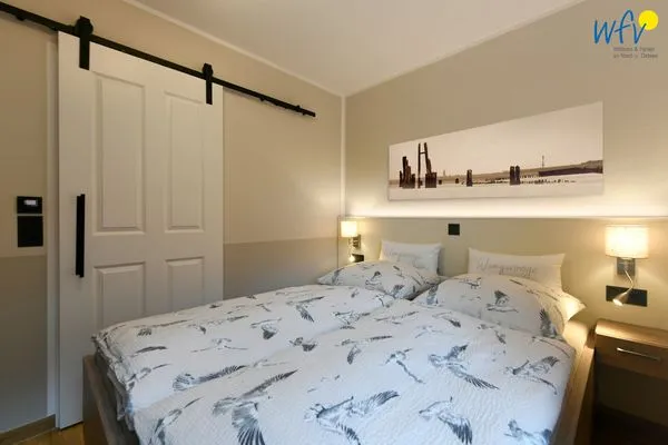 Schlafzimmer Speicherhaus Ferienwohnung Deichnest