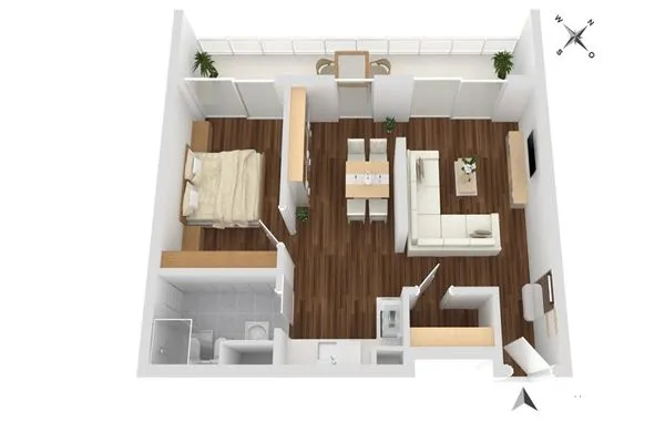 Ferienwohnung First Marina View Waren (Müritz) - Grundriss mit durchdachter Raumaufteilung und Balkon zum Hafen  First Marina View