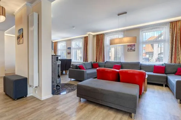 Wohnzimmer  Küstenhaus Koserow "UnserUsedom" Ferienhaus ca.250m vom Ostseestrand mit 7 Schlafzimmern, Sauna und Kamin