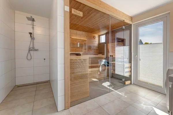 Sauna  Ferienhaus Sanddornweg ca.400m vom Meer mit 6 Schlafzimmern, Sauna und Kamin