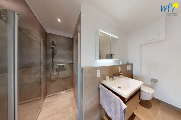 Badezimmer Haus Seeblick Ferienwohnung Nordseekieker