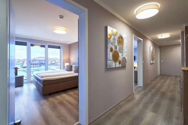 Ferienwohnung Entschleunigung Hafenresidenz Waren (Müritz) - Schlafzimmer mit Doppelbett  Entschleunigung