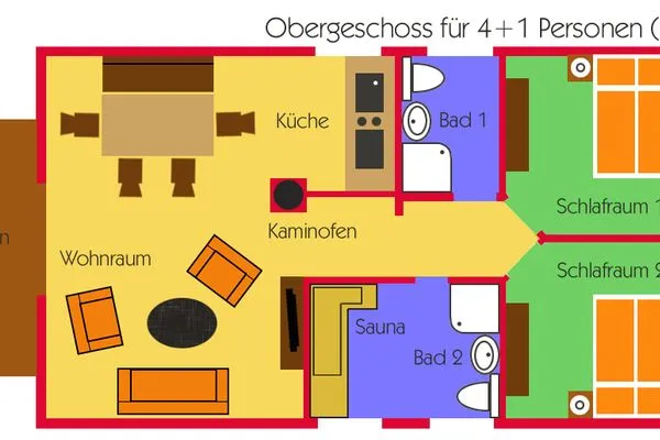 Grundriss  Dünenhäuser Ückeritz UnserUsedomDe FeWo ca.80qm mit privater Sauna und Kamin, Parkplatz, direkt am Strand. 7/3