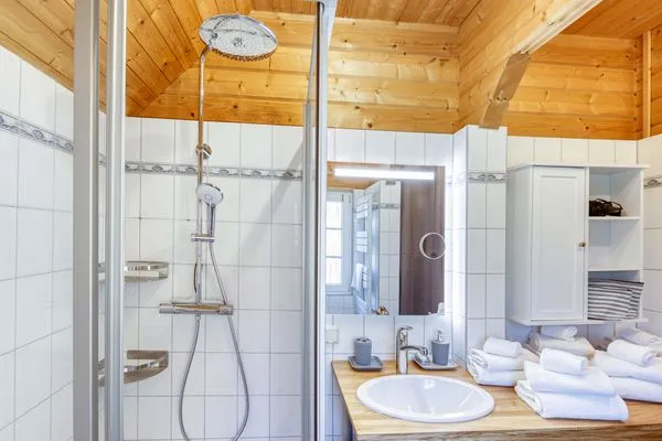 Ferienhaus Leif Badezimmer mit Glasdusche  Leif